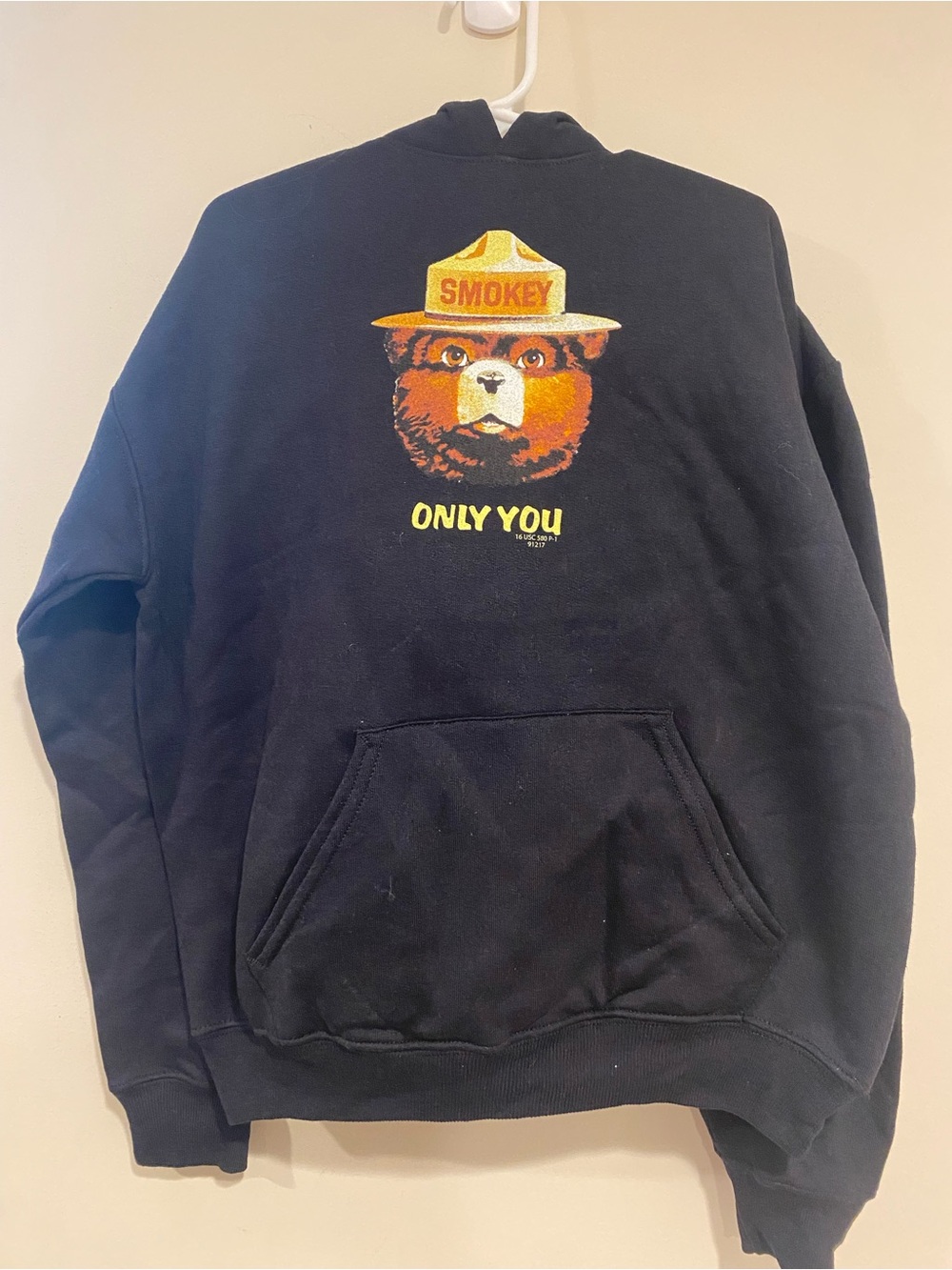 Hanes Black Smokey Bear Pullover Hoodie with Yellow Graphic